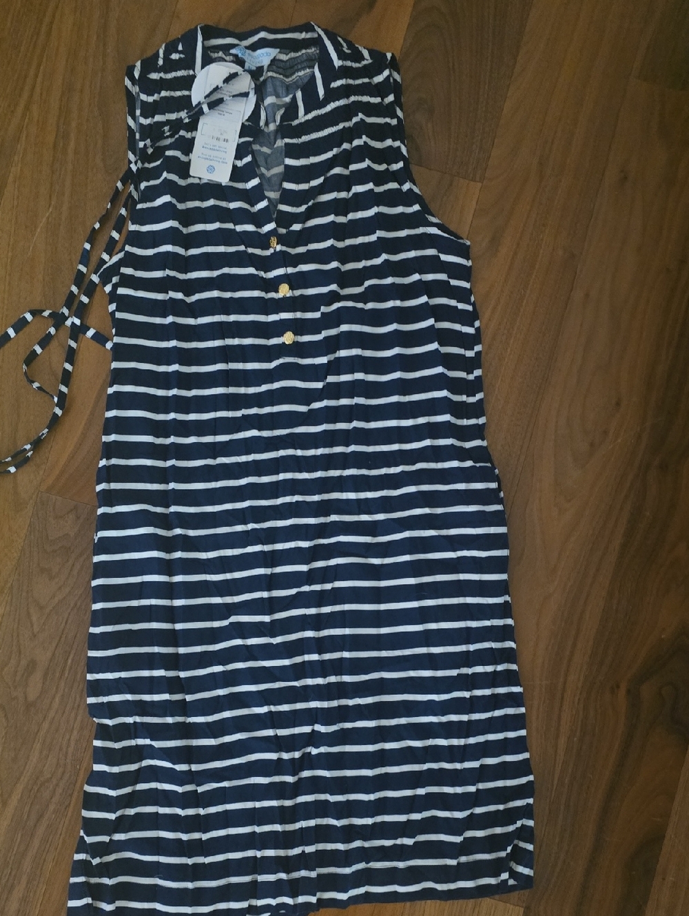 escapada Navy and White Striped Sleeveless Shirt Dress